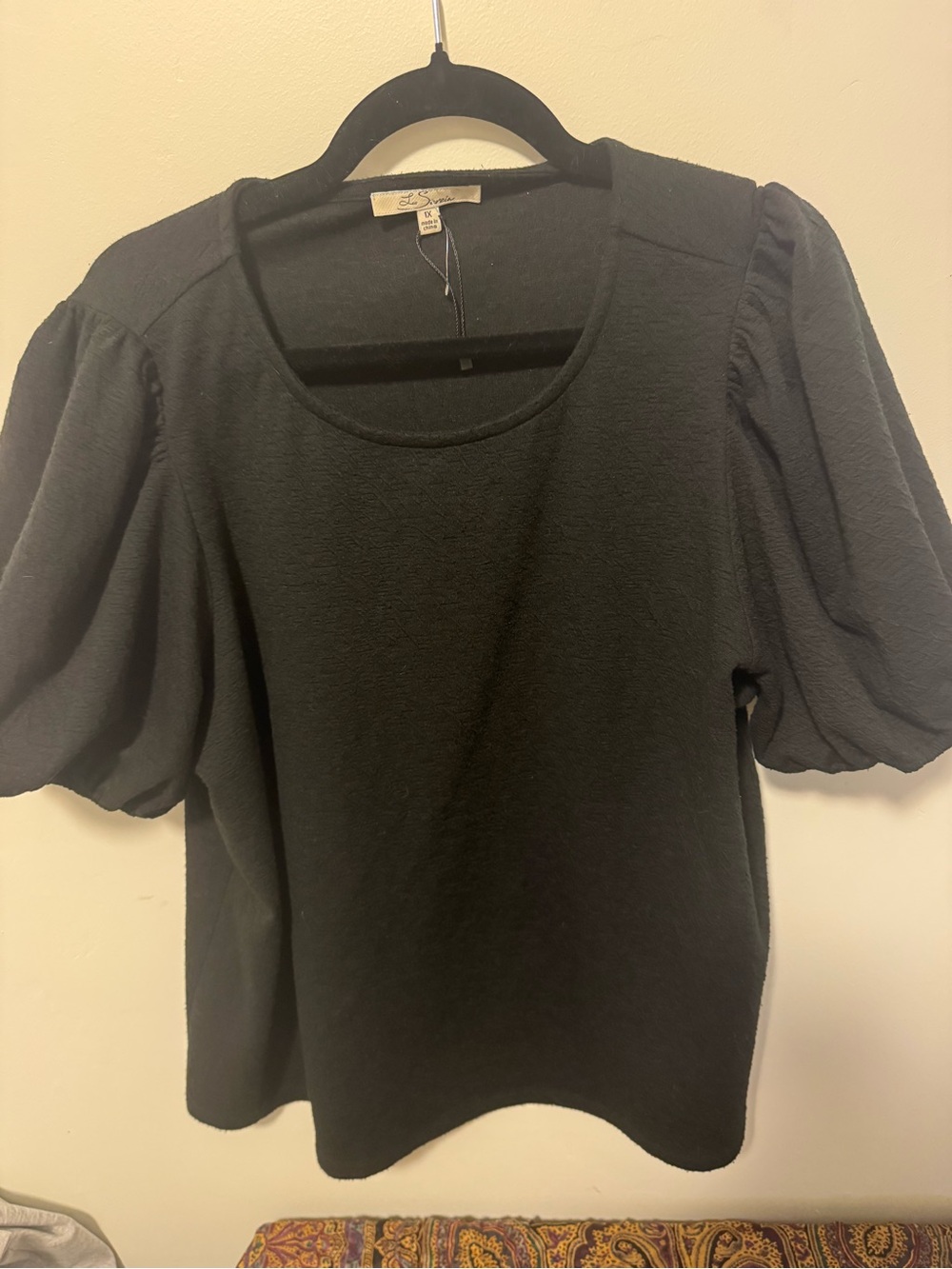 Black Puff Sleeve Short Sleeve Top by Lush